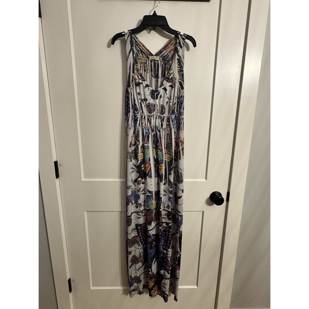 One World Live & Let Live Boho Maxi Dress Sz M Butterfly Sleeveless Hippie - Picture 1 of 7